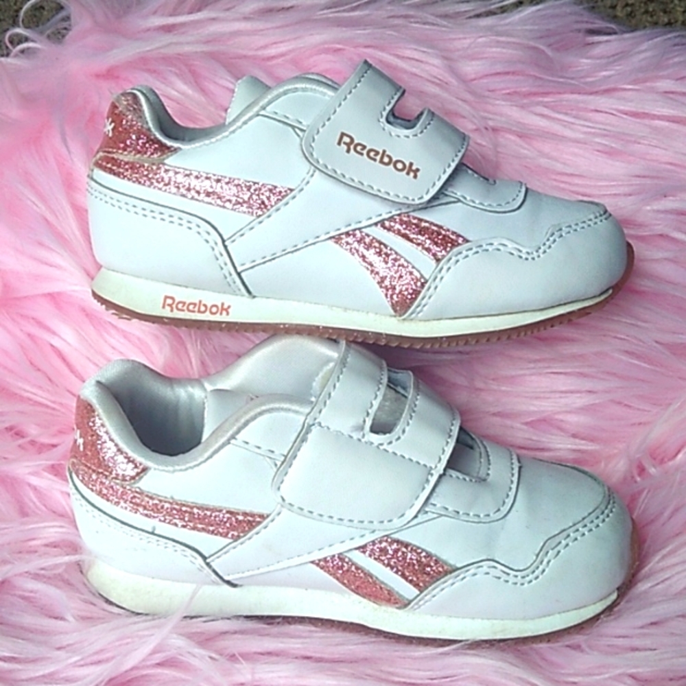 Reebok Royal  Classic Jogger 3.0 Sneaker Baby Girls Sz 7. White w/ Pink Glitter.